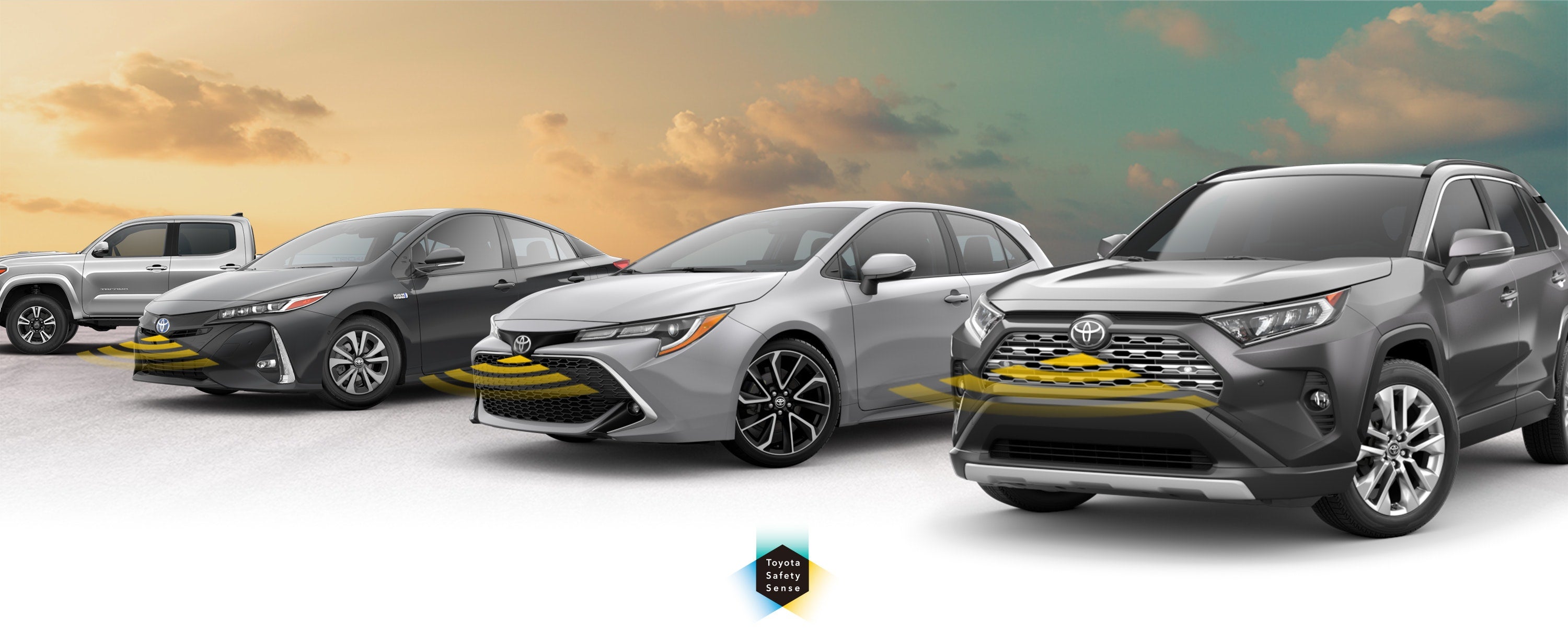 Toyota Safety Sense: Designed for Safety. Options shown on Toyota models including RAV4, Tacoma, and Camry, available now at DARCARS Toyota of Frederick in Frederick MD.